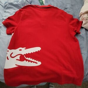Lacoste Red Short-Sleeve Polo with Large White Crocodile Graphic